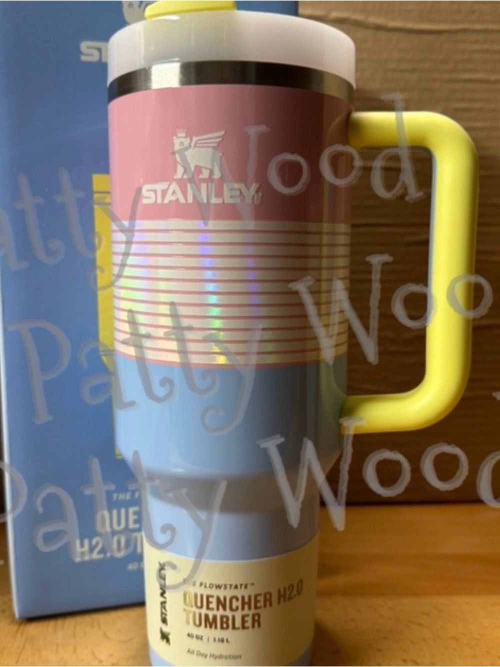 Stanley Easter Pastel Pink & Light Blue Quencher Tumbler with Yellow Handle
